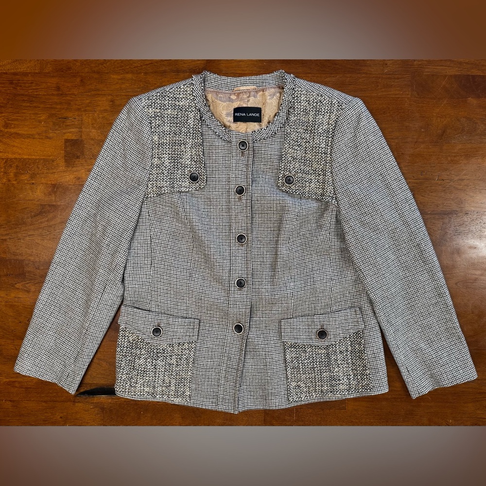 Rena Lange Vintage Tweed Blazer Size 16 Quiet Luxury EUC Wool Cashmere Silk